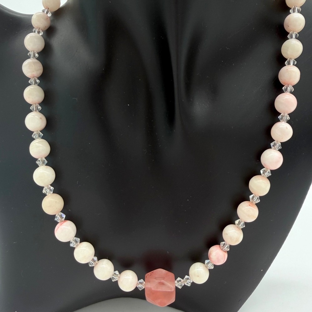 Vintage Pink Coral Bead Necklace 925 Sterling Clasp Angel Skin Style 16"